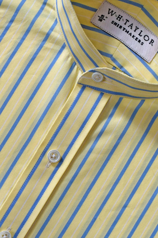 Yellow & Blue Stripe Men's Bespoke Shirt by whtshirtmakers.com