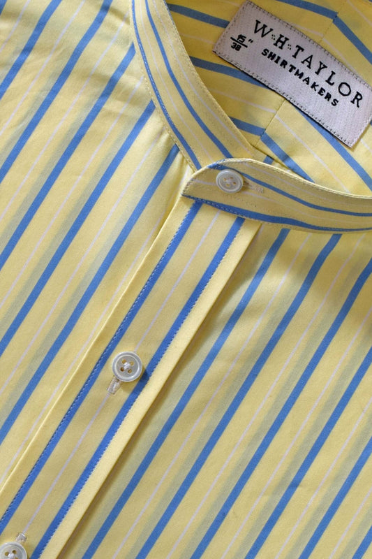 Yellow & Blue Stripe Men's Bespoke Shirt by whtshirtmakers.com