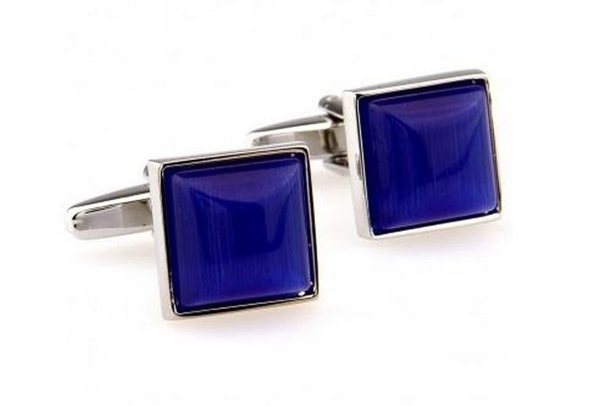 Silver cufflinks with square blue stone by Frederick Thomas Handmade Mens Ties