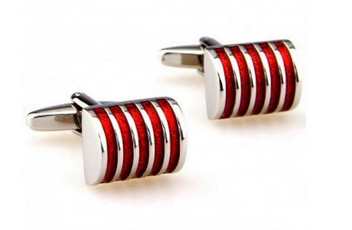 red and silver striped design cufflinks by Frederick Thomas Handmade Mens Ties