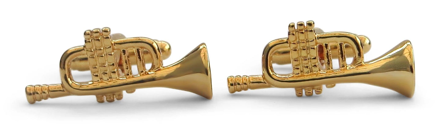 gold coloured trumpet musical style cufflinks by Frederick Thomas Handmade Mens Ties