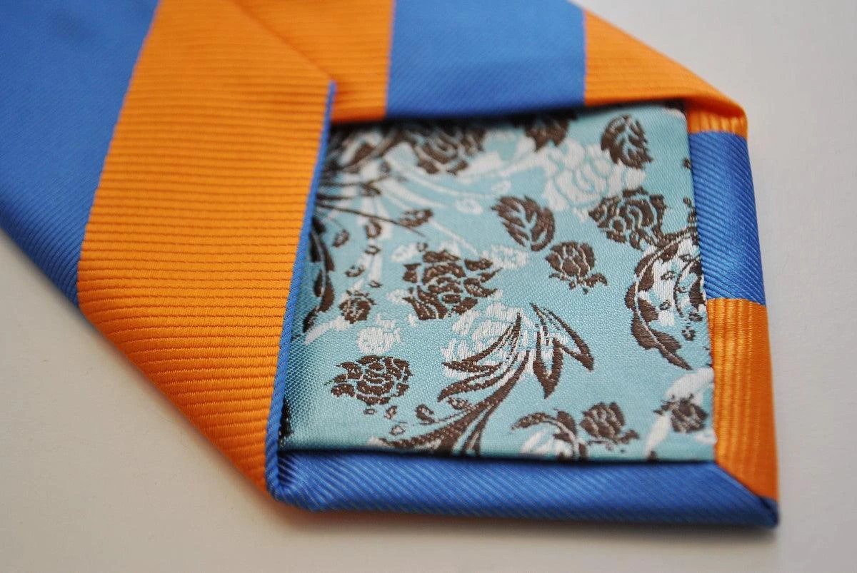 burnt orange and blue barber striped tie by Frederick Thomas Handmade Mens Ties