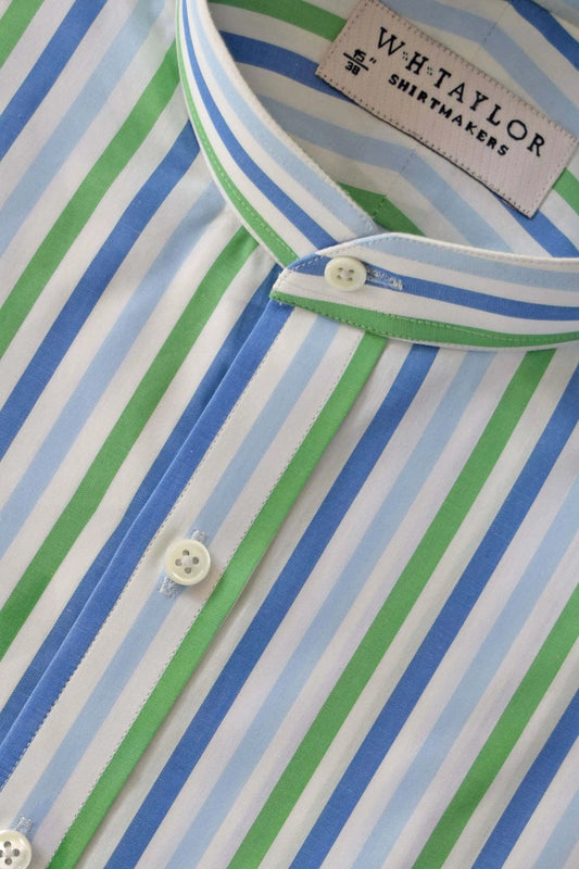 Blue Sky & Green Candy Stripe Men's Bespoke Shirt by whtshirtmakers.com