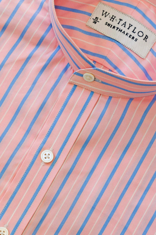 Pink & Blue Stripe Men's Bespoke Shirt by whtshirtmakers.com