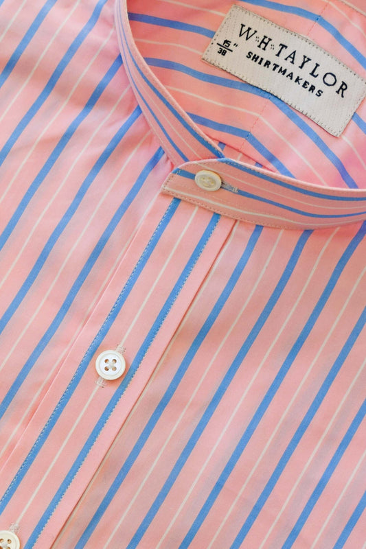 Pink & Blue Stripe Men's Bespoke Shirt by whtshirtmakers.com