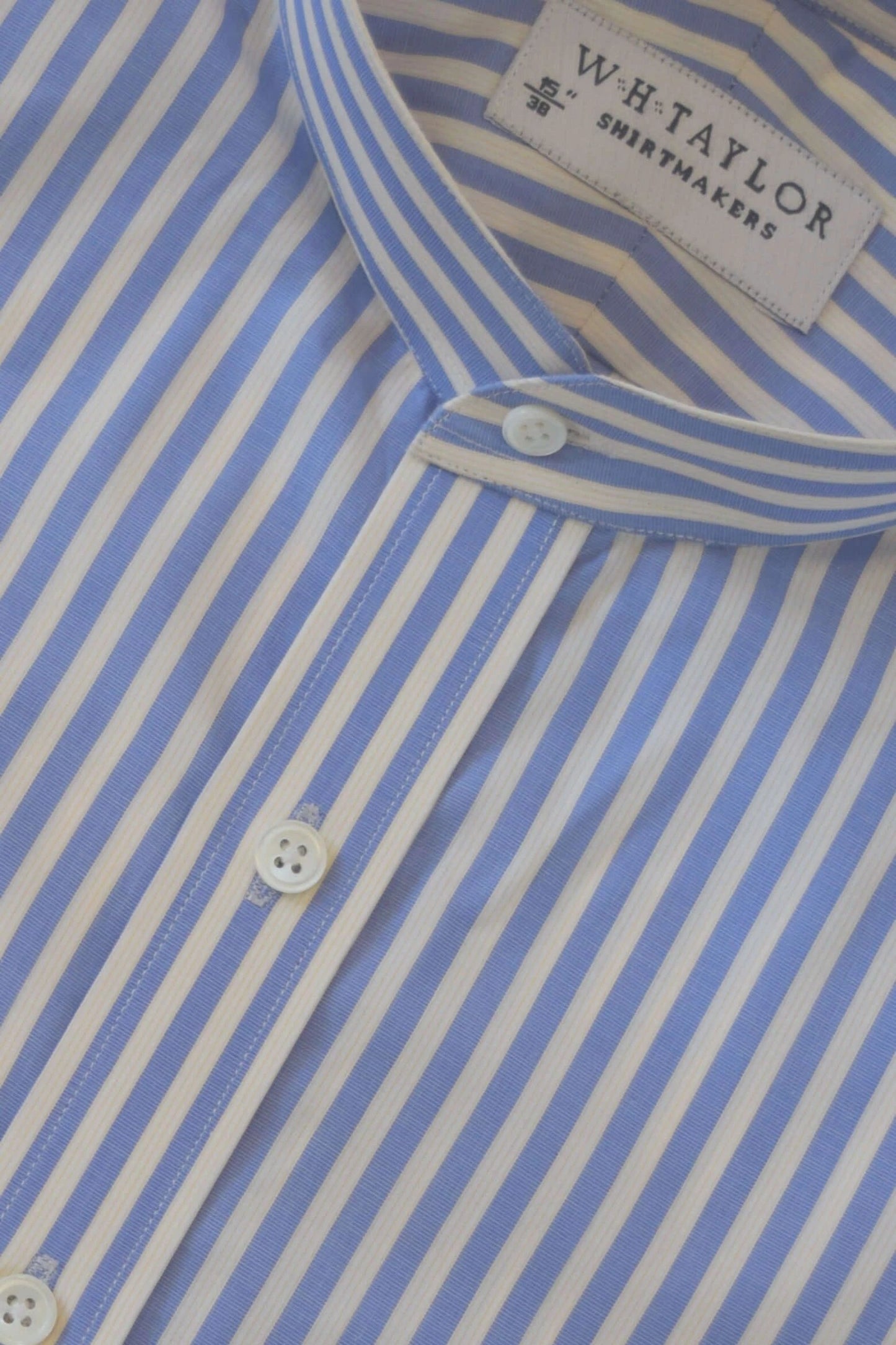Blue Bengal Stripe Men's Bespoke Shirt by whtshirtmakers.com