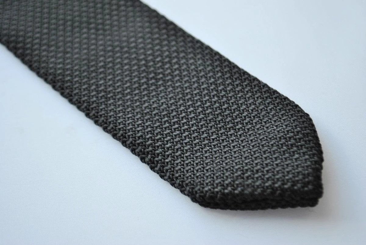 black tie skinny knitted tie with pointed end by Frederick Thomas Handmade Mens Ties