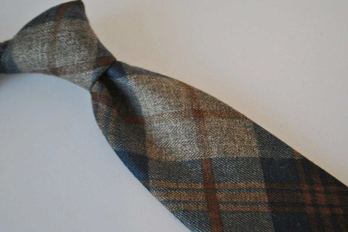 navy and brown check cotton tie by Frederick Thomas Handmade Mens Ties