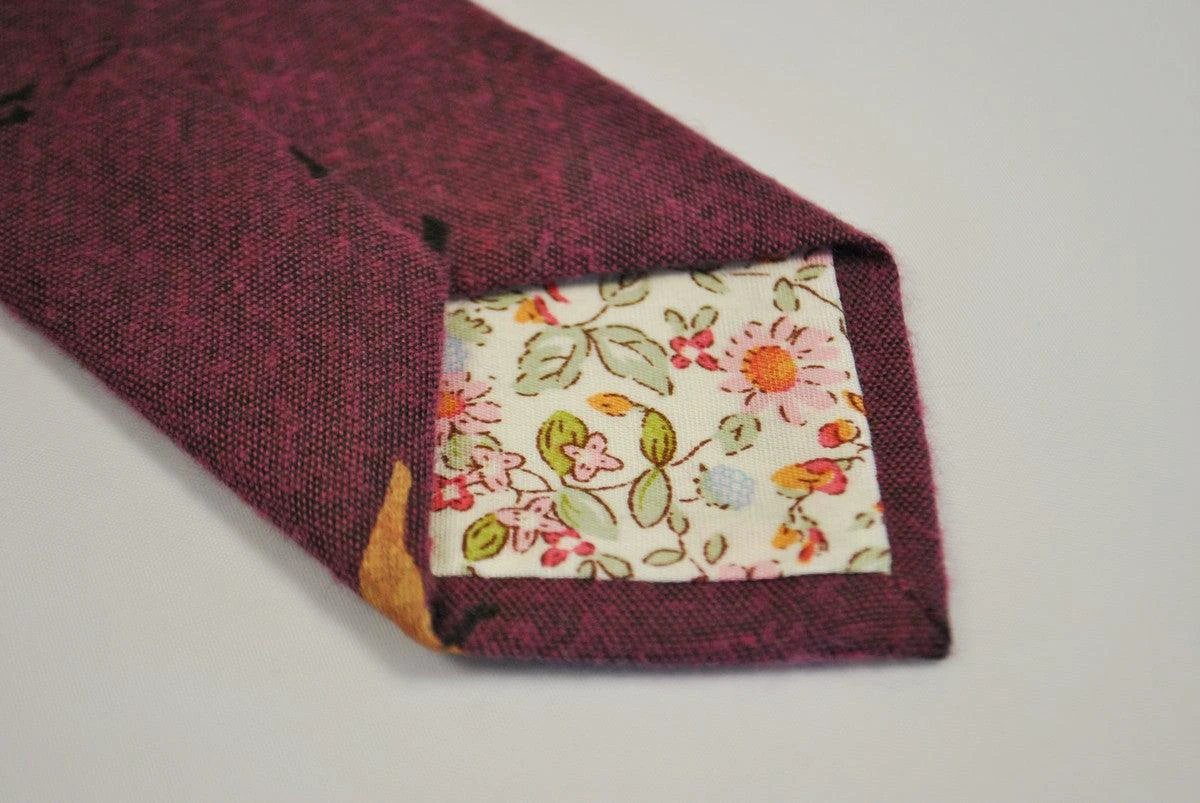dark pink cotton tie with bird design by Frederick Thomas Handmade Mens Ties