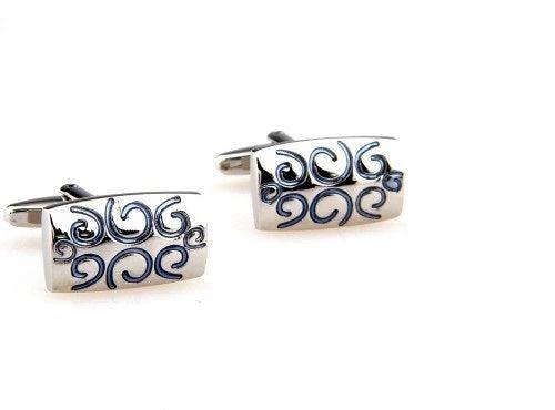 silver with light blue swirl design cufflinks by Frederick Thomas Handmade Mens Ties