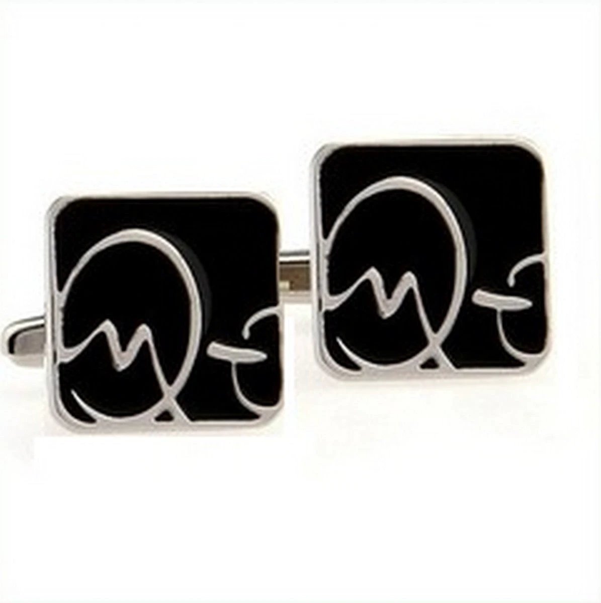 black square cufflinks with quirky silver design by Frederick Thomas Handmade Mens Ties
