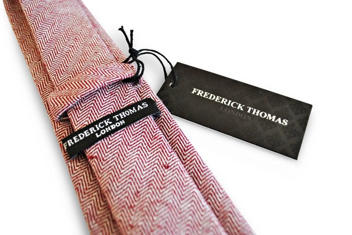 maroon/dark red herringbone tweed slim wool tie by Frederick Thomas Handmade Mens Ties
