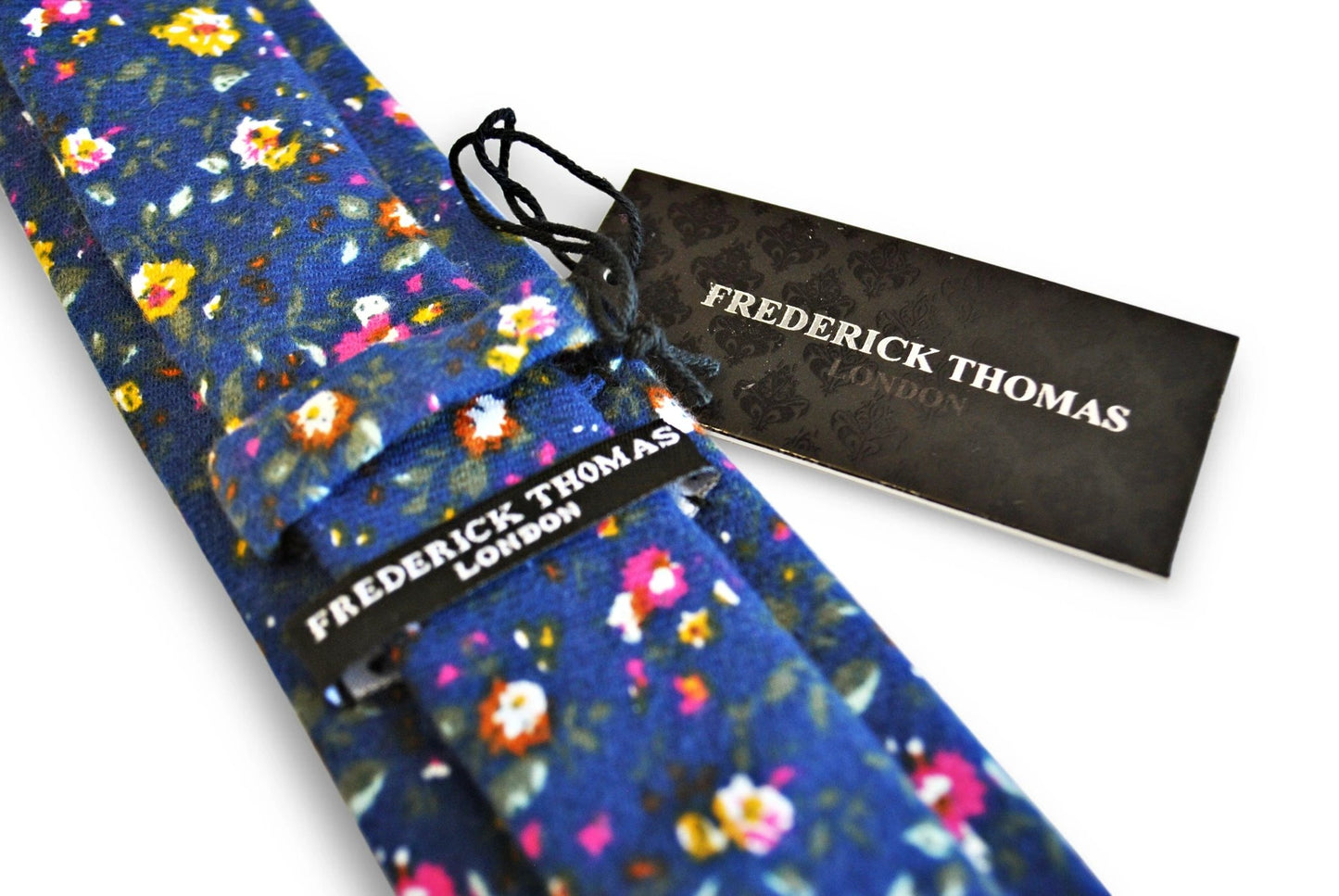 blue slim floral 100% cotton tie by Frederick Thomas Handmade Mens Ties