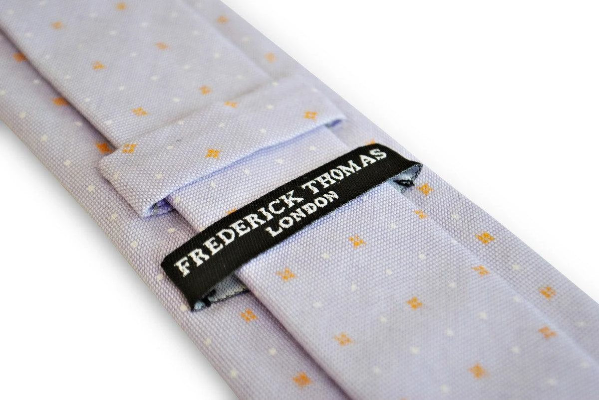 lilac tie with white and orange polka dots by Frederick Thomas Handmade Mens Ties