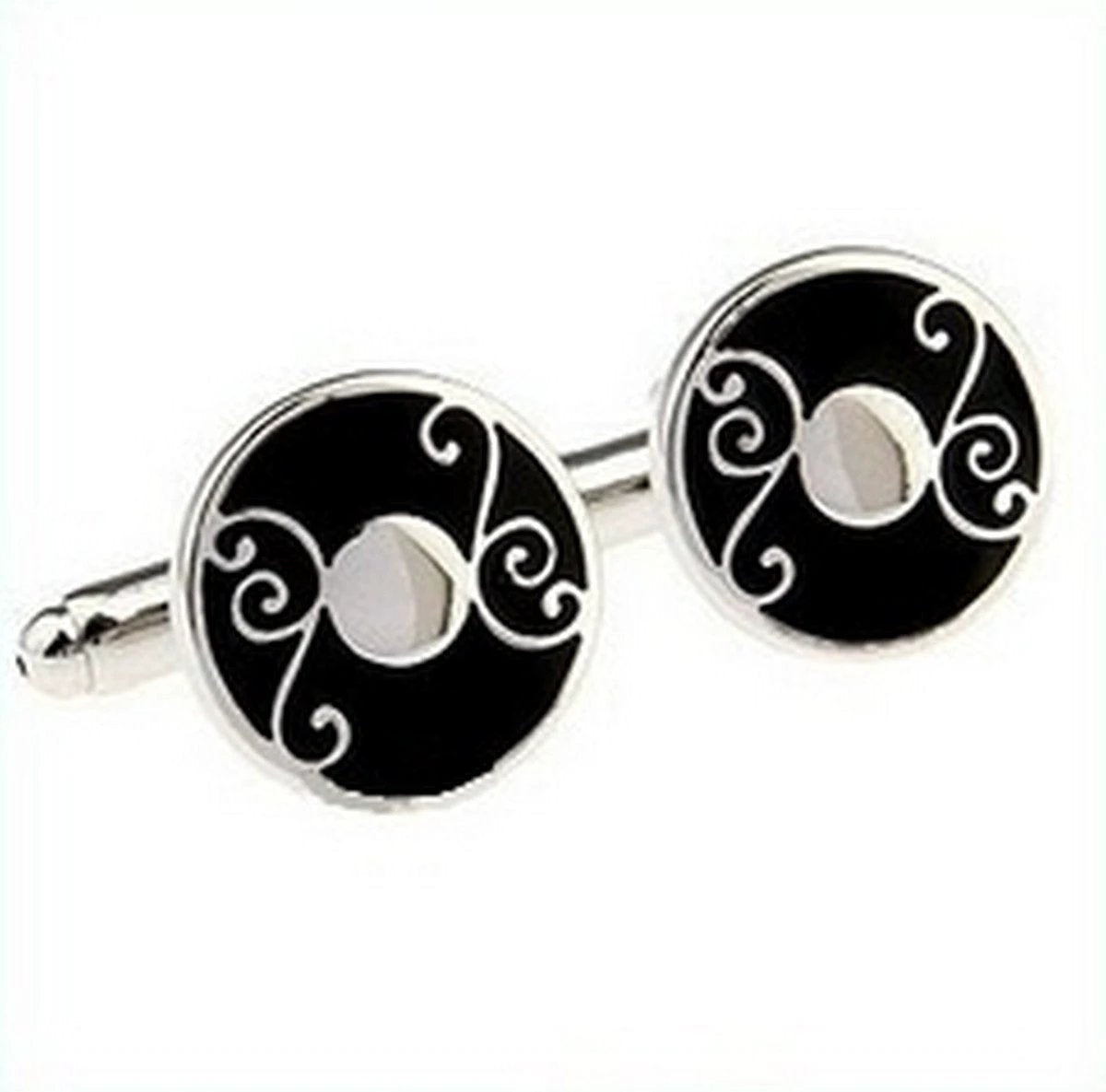 black and silver circular cufflinks by Frederick Thomas Handmade Mens Ties