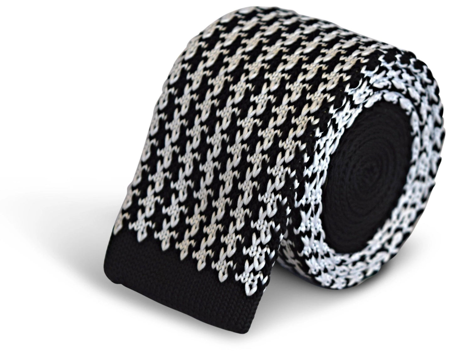 black and white dogstooth knitted tie by Frederick Thomas Handmade Mens Ties