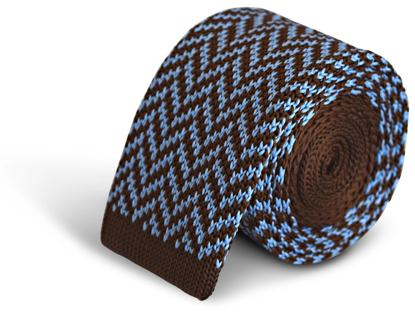 chocolate brown and light blue knitted tie by Frederick Thomas Handmade Mens Ties