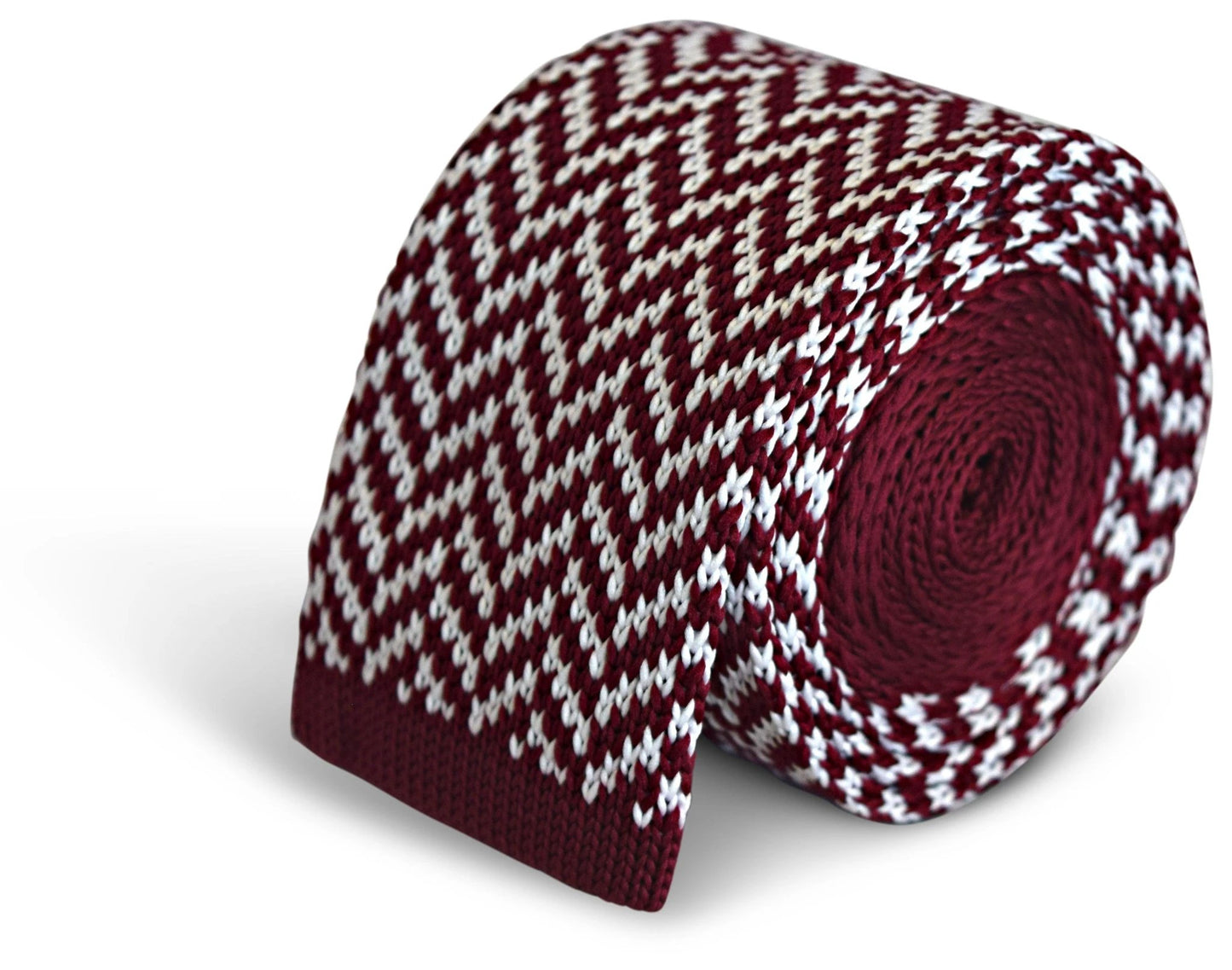 maroon and white herringbone knitted tie by Frederick Thomas Handmade Mens Ties
