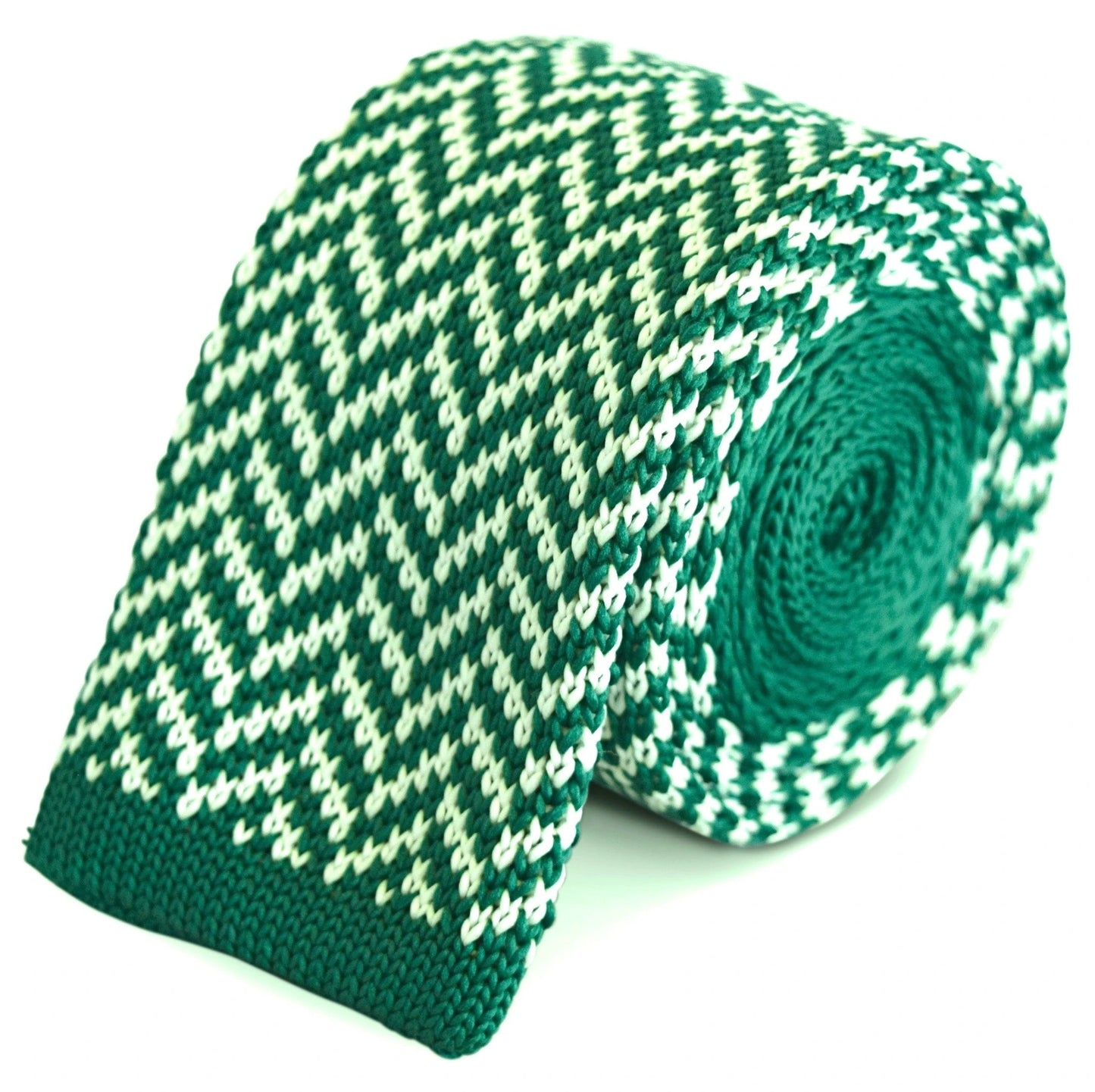 green and white herringbone knitted tie by Frederick Thomas Handmade Mens Ties