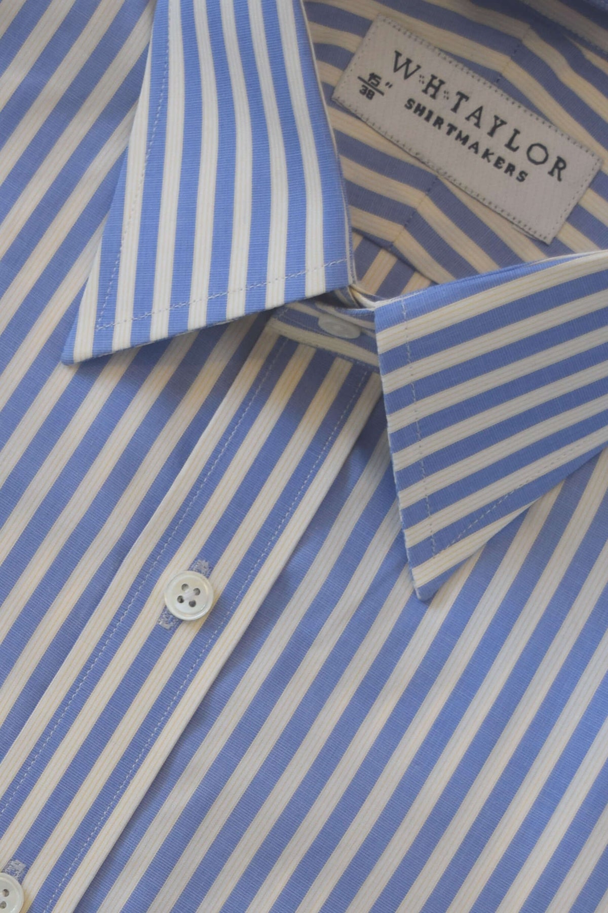 Blue Bengal Stripe Men's Bespoke Shirt by whtshirtmakers.com