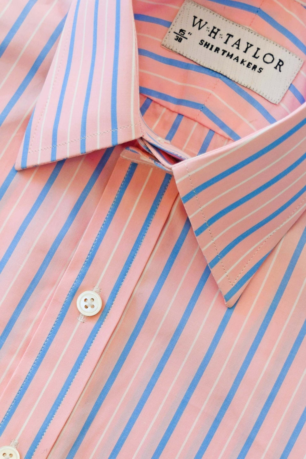 Pink & Blue Stripe Men's Bespoke Shirt by whtshirtmakers.com