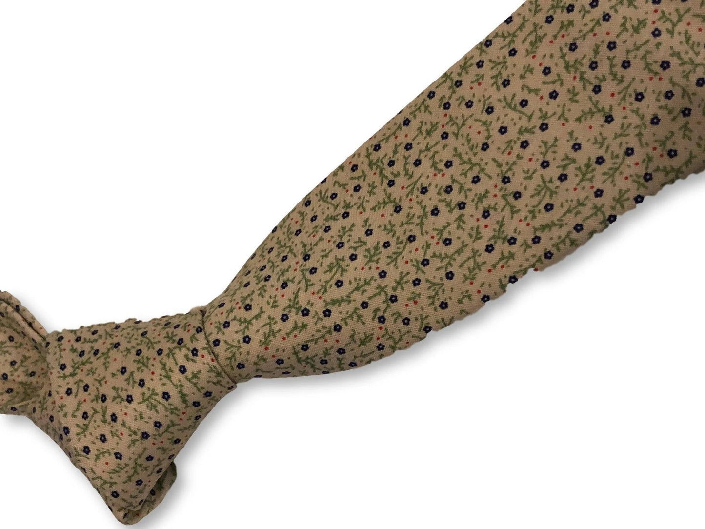 Cream Cotton Tie With Blue Ditsy Flower Print Design - Handcrafted By Frederick Thomas For Timeless Professional Style by Frederick Thomas Handmade Mens Ties