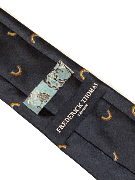 Navy Tie With Embroidered Rainbow Design - Handmade Luxury Necktie For Subtle Professional Distinction by Frederick Thomas Handmade Mens Ties