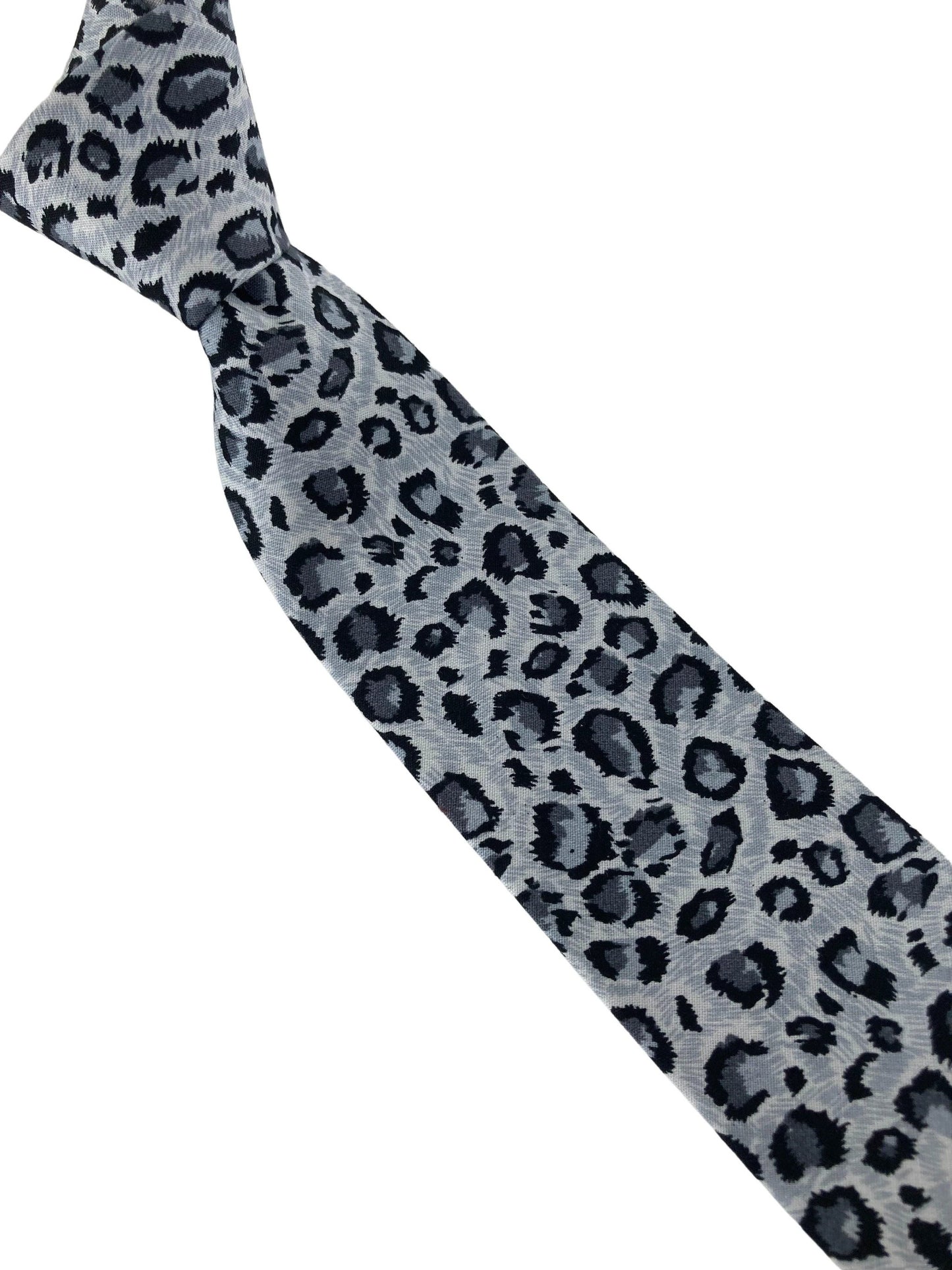 light grey leopard print cotton design mens tie by Frederick Thomas Handmade Mens Ties