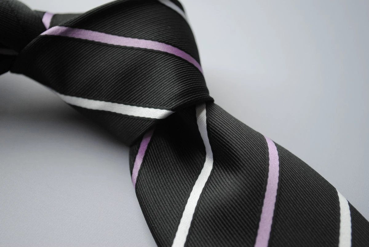 black tie with thin purple and white stripes by Frederick Thomas Handmade Mens Ties