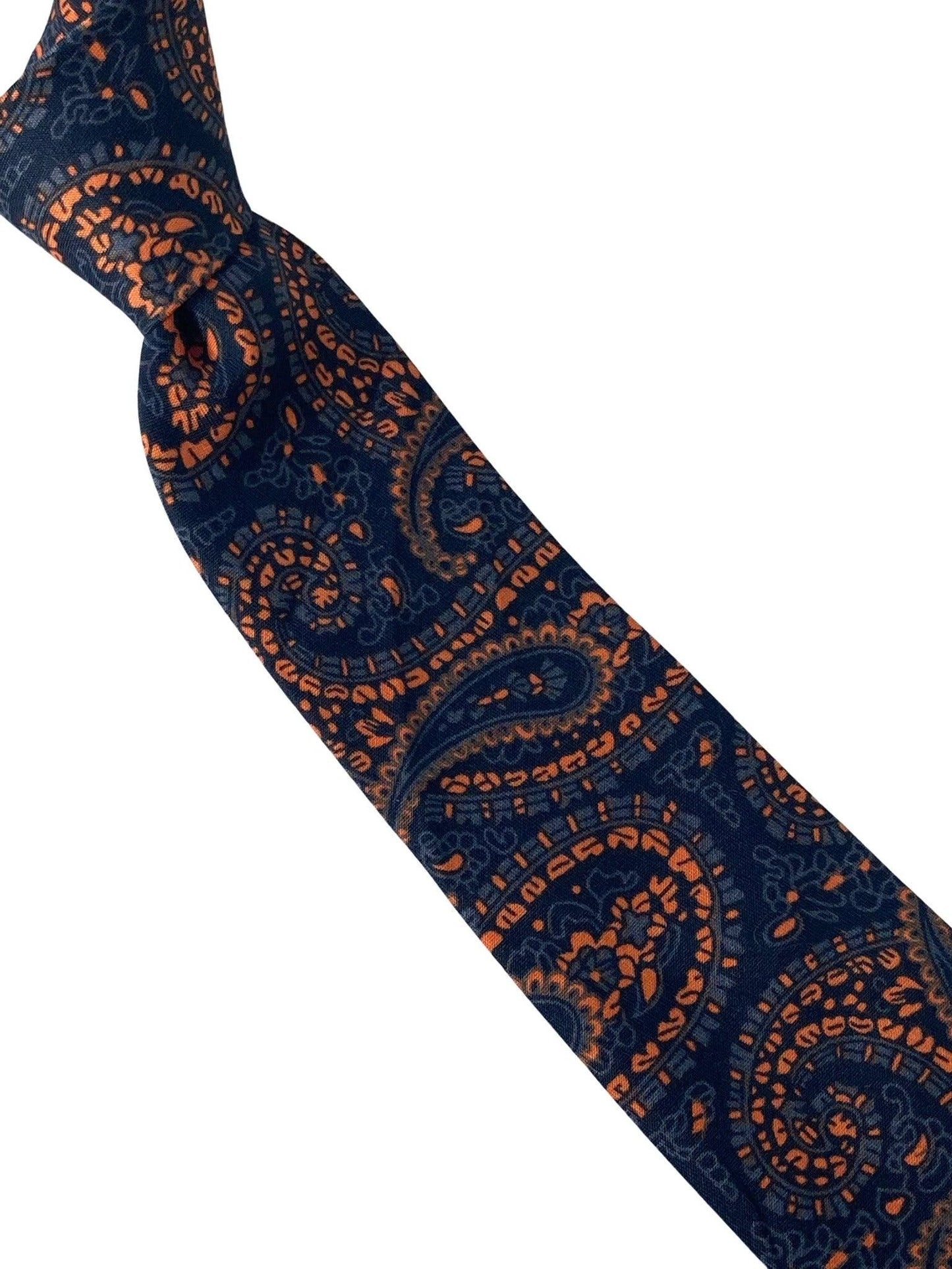 Black And Orange Paisley Cotton Tie For The Luxury Professional - Handmade With Contemporary Colourway Edge by Frederick Thomas Handmade Mens Ties