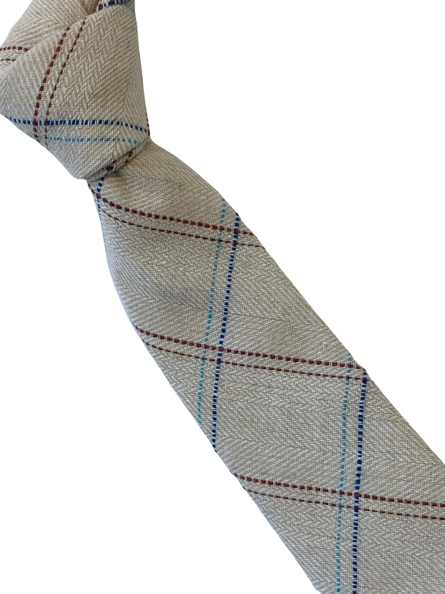 Beige Cream Check Tweed Style Mens Tie One Hundred Percent Wool - Handmade Luxury For The Professional Gentleman by Frederick Thomas Handmade Mens Ties