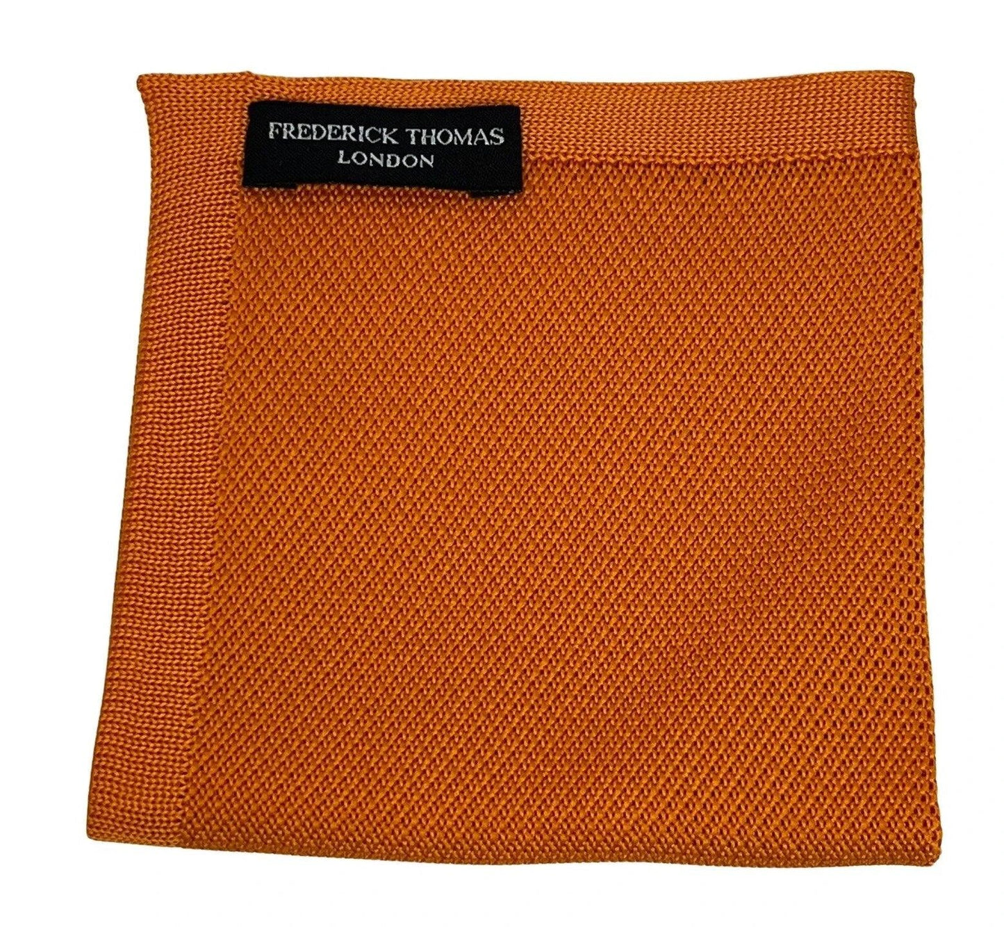 Plain Orange Silk Knitted Pocket Square - Handmade Silk Knit With Warm Texture And Contemporary Edge by Frederick Thomas Handmade Mens Ties