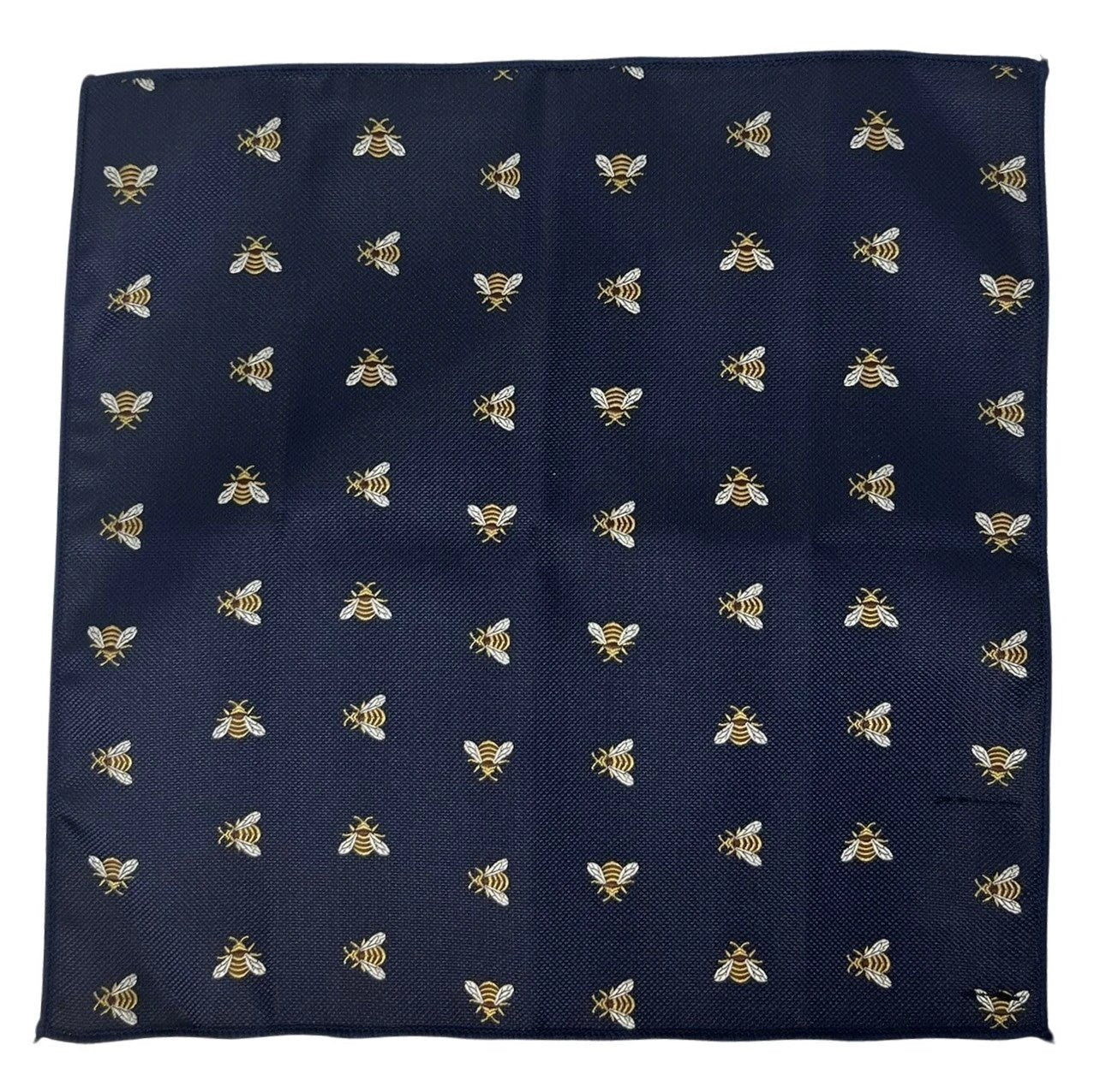 Navy Pocket Square With Embroidered Honey Bumble Bee Design - Handcrafted Detail For Subtle Elegance by Frederick Thomas Handmade Mens Ties