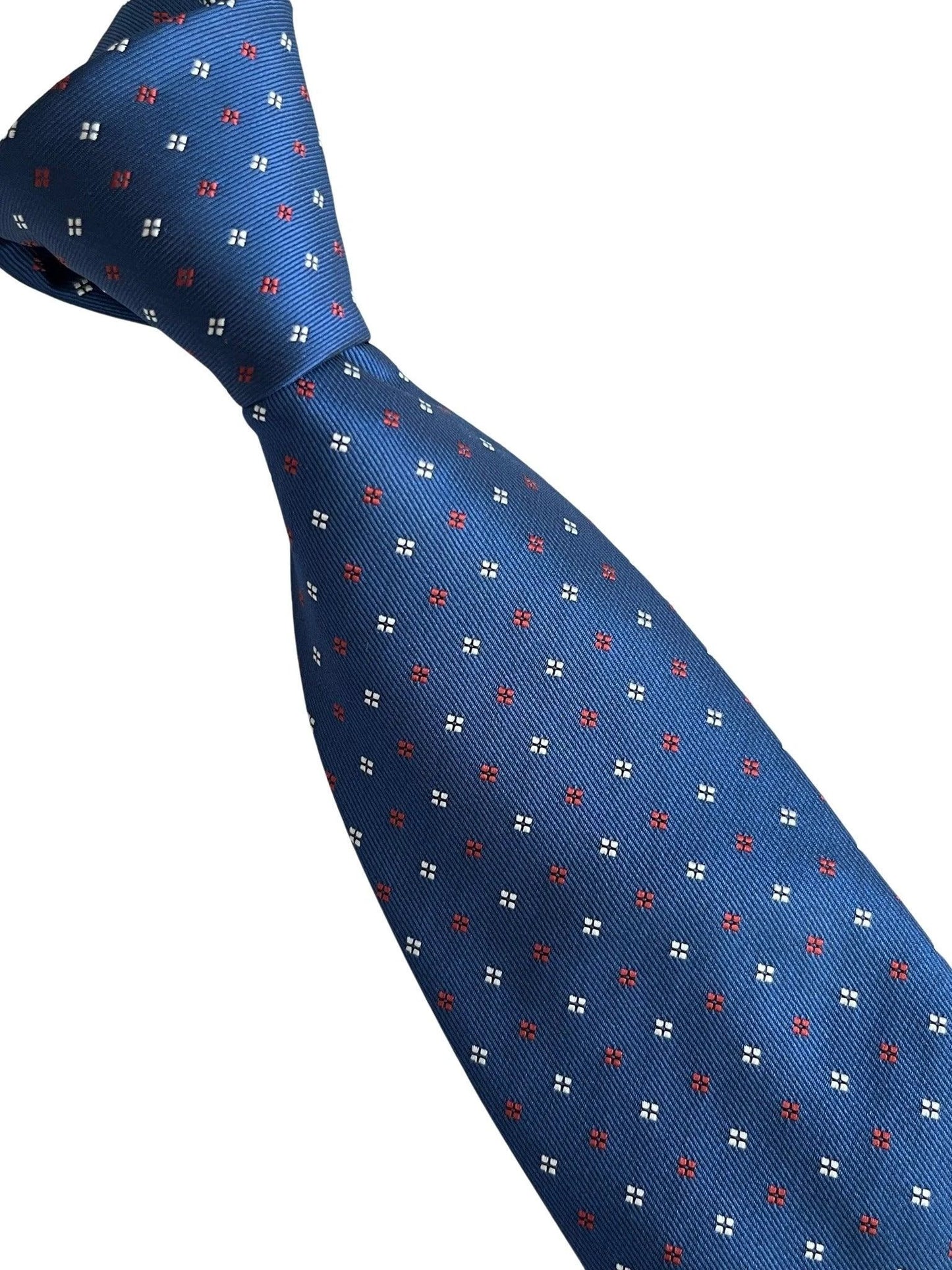 Medium Royal Blue Classic Tie with Red and White Square Design by Frederick Thomas Handmade Mens Ties