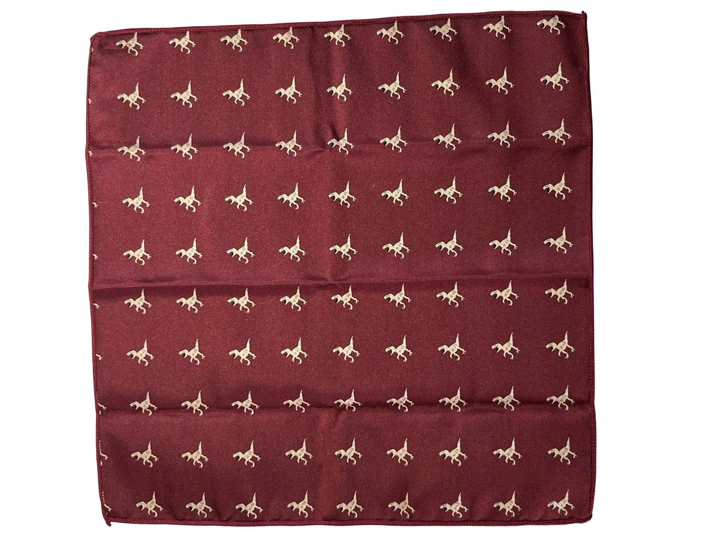 Maroon Pocket Square With Embroidered T-Rex Design - Handcrafted 23cm Square For Elegant Style And Conversation by Frederick Thomas Handmade Mens Ties