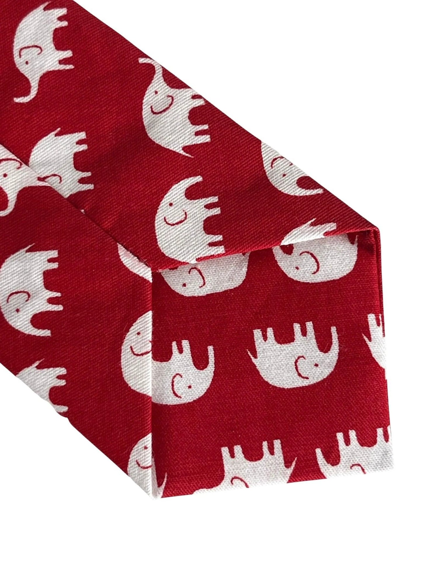 Frederick Thomas Children’s Red Cotton Tie With White Elephant Design - Soft Comfort And Colourful Flair For Formal Wear by Frederick Thomas Handmade Mens Ties