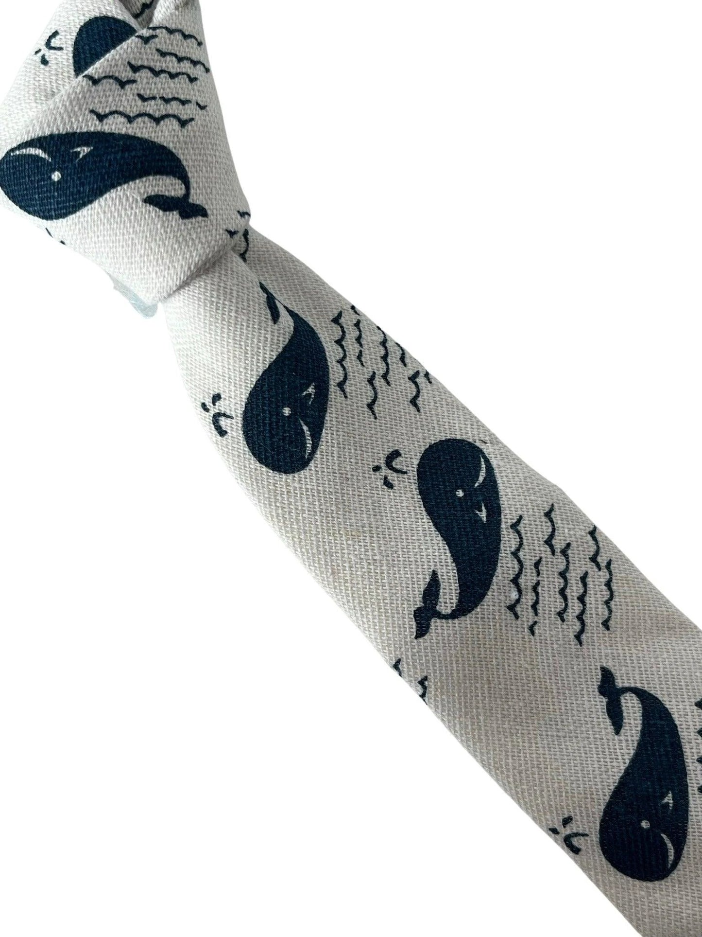 Ivory Cream Cotton Tie With Blue Whale Nautical Design - Handmade By Frederick Thomas For Professional Wardrobe by Frederick Thomas Handmade Mens Ties