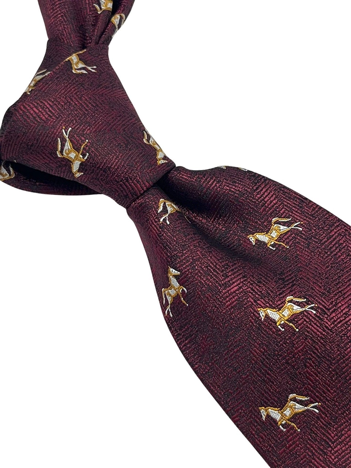 Maroon Herringbone Tie With Thoroughbred Horse Design - Handcrafted Luxury Finish For The Modern Professional by Frederick Thomas Handmade Mens Ties