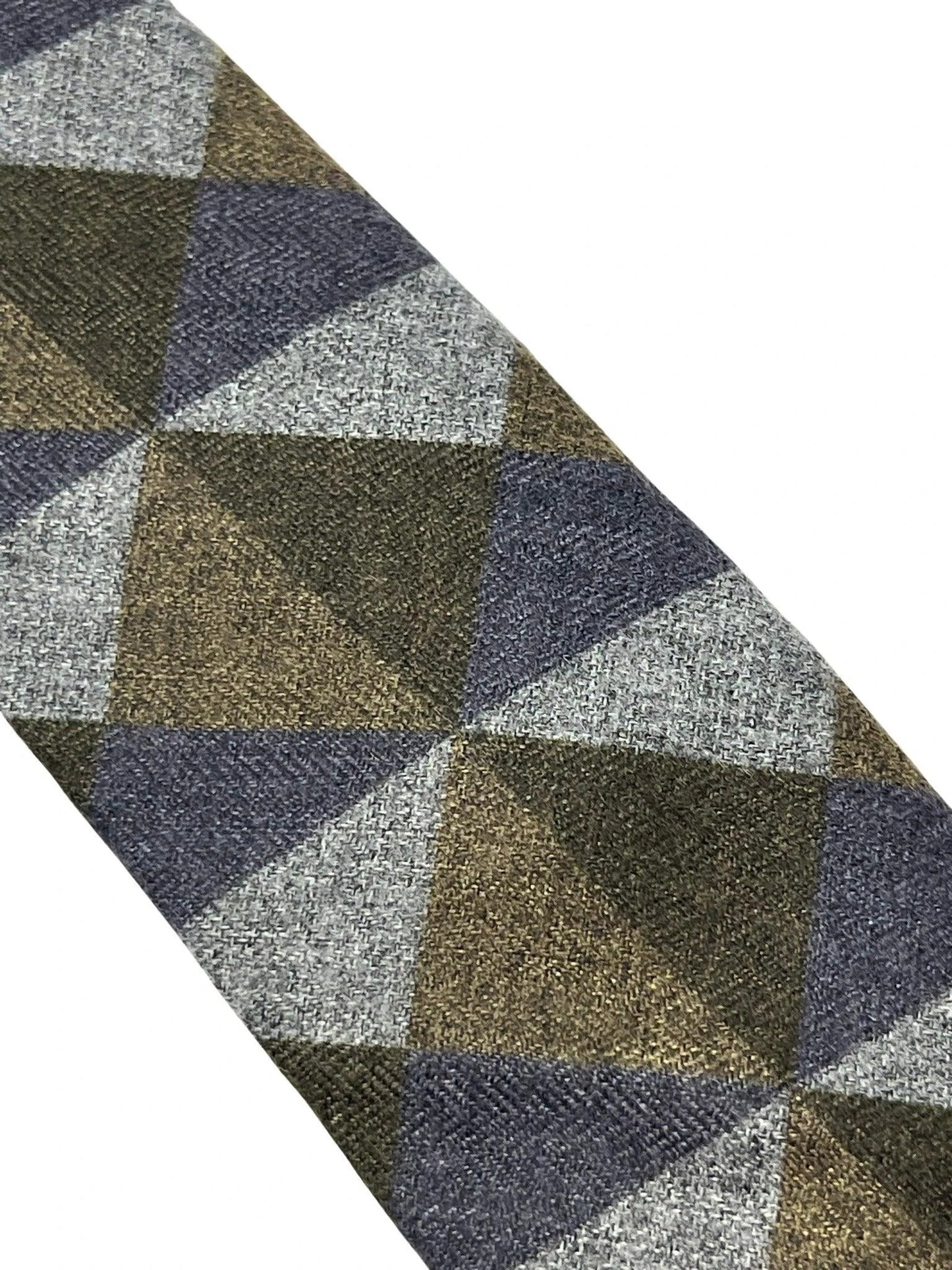 Grey Blue Brown Geometric Triangular Pattern Cotton Men's Tie - Handcrafted For A Bold Contemporary Professional Look by Frederick Thomas Handmade Mens Ties