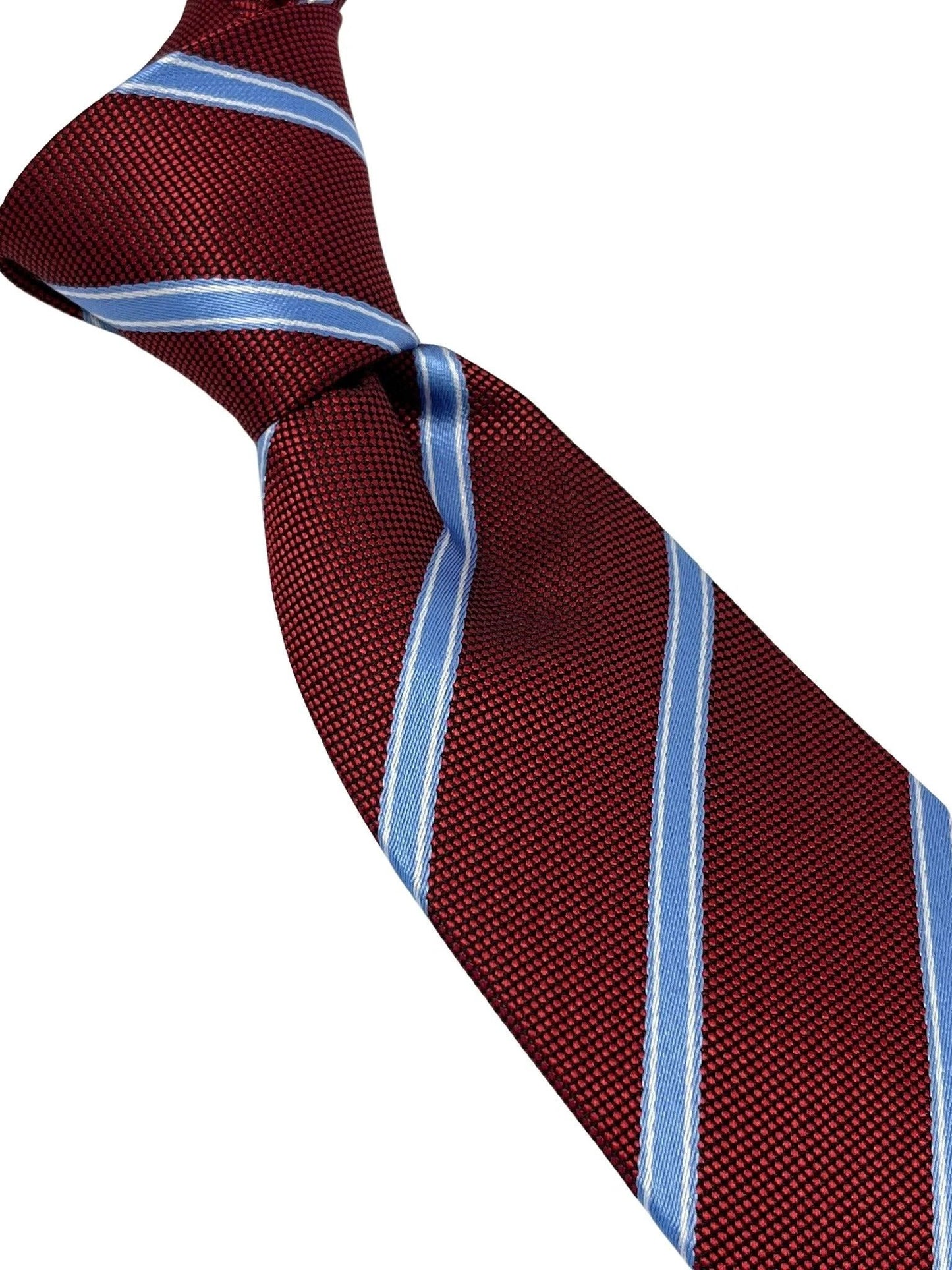 Maroon tie with light blue stripe by Frederick Thomas Handmade Mens Ties