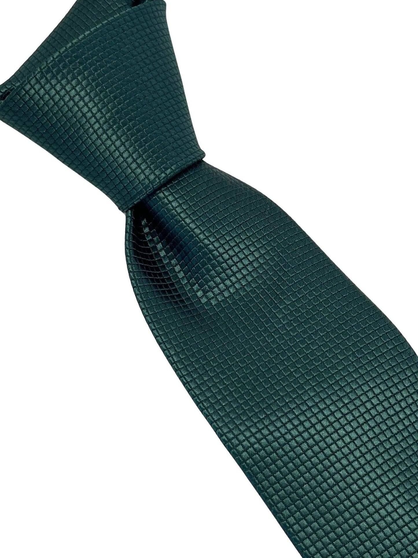 Dark Forest Pine Green Silky Tie With Subtle Squared Pattern - Handcrafted For A Refined Professional Look by Frederick Thomas Handmade Mens Ties