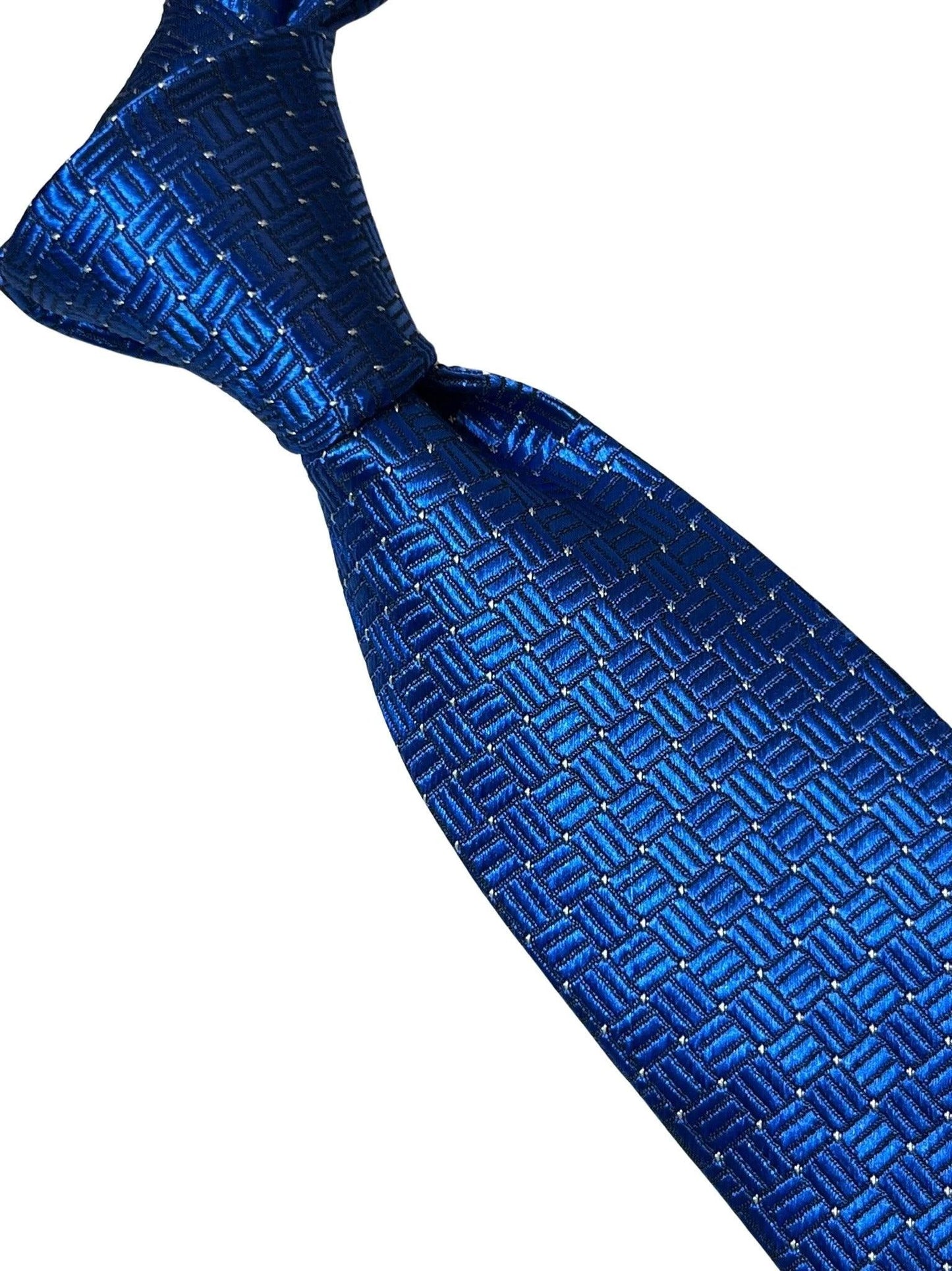 Electric Bright Blue Tie With Squared Pin Spot Design - Handmade Statement Piece For The Modern Professional by Frederick Thomas Handmade Mens Ties
