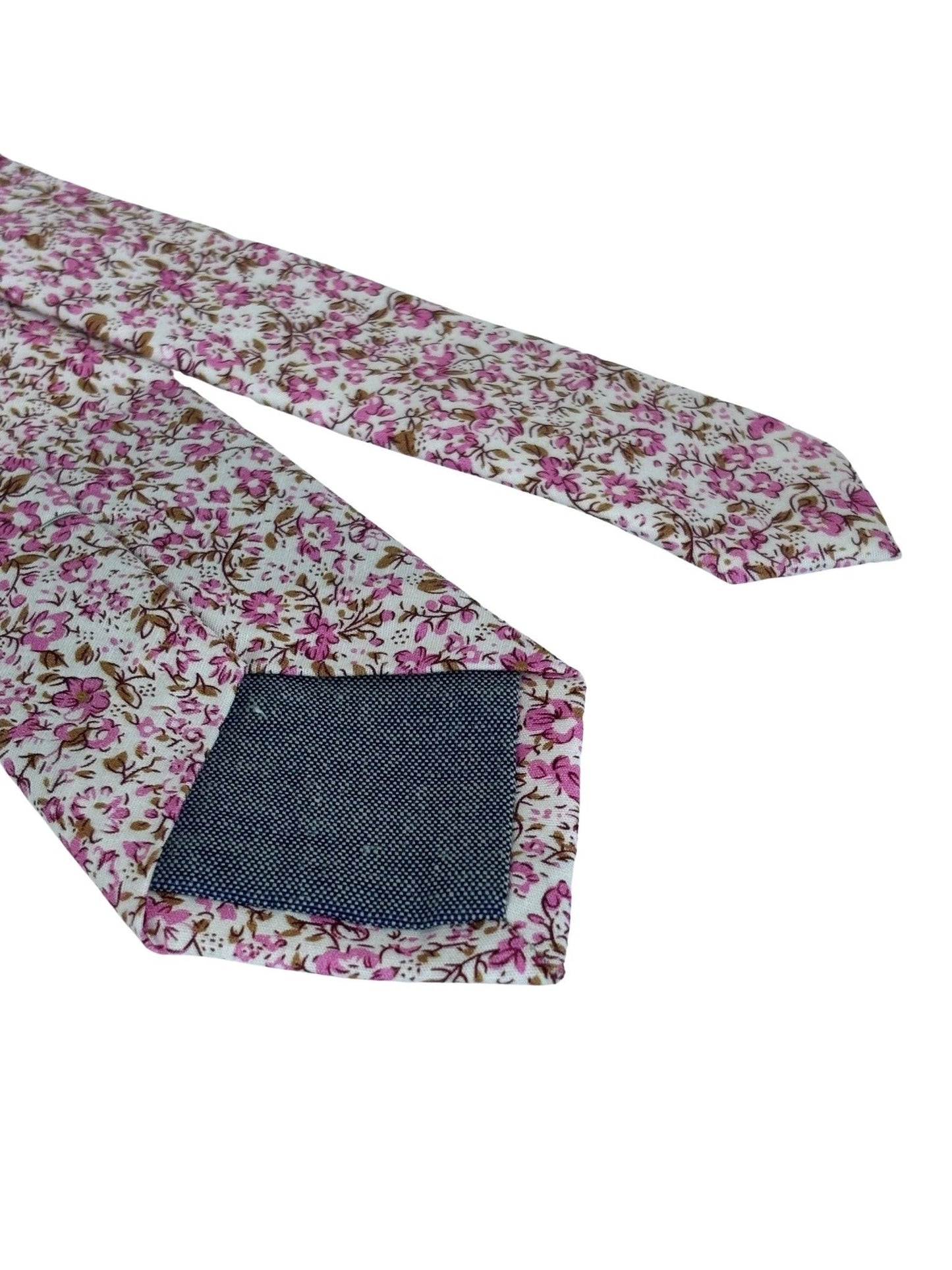 Ivory Cotton Tie - Subtle Pink English Wildflower Garden Design For Refined Professional Style In Meetings by Frederick Thomas Handmade Mens Ties