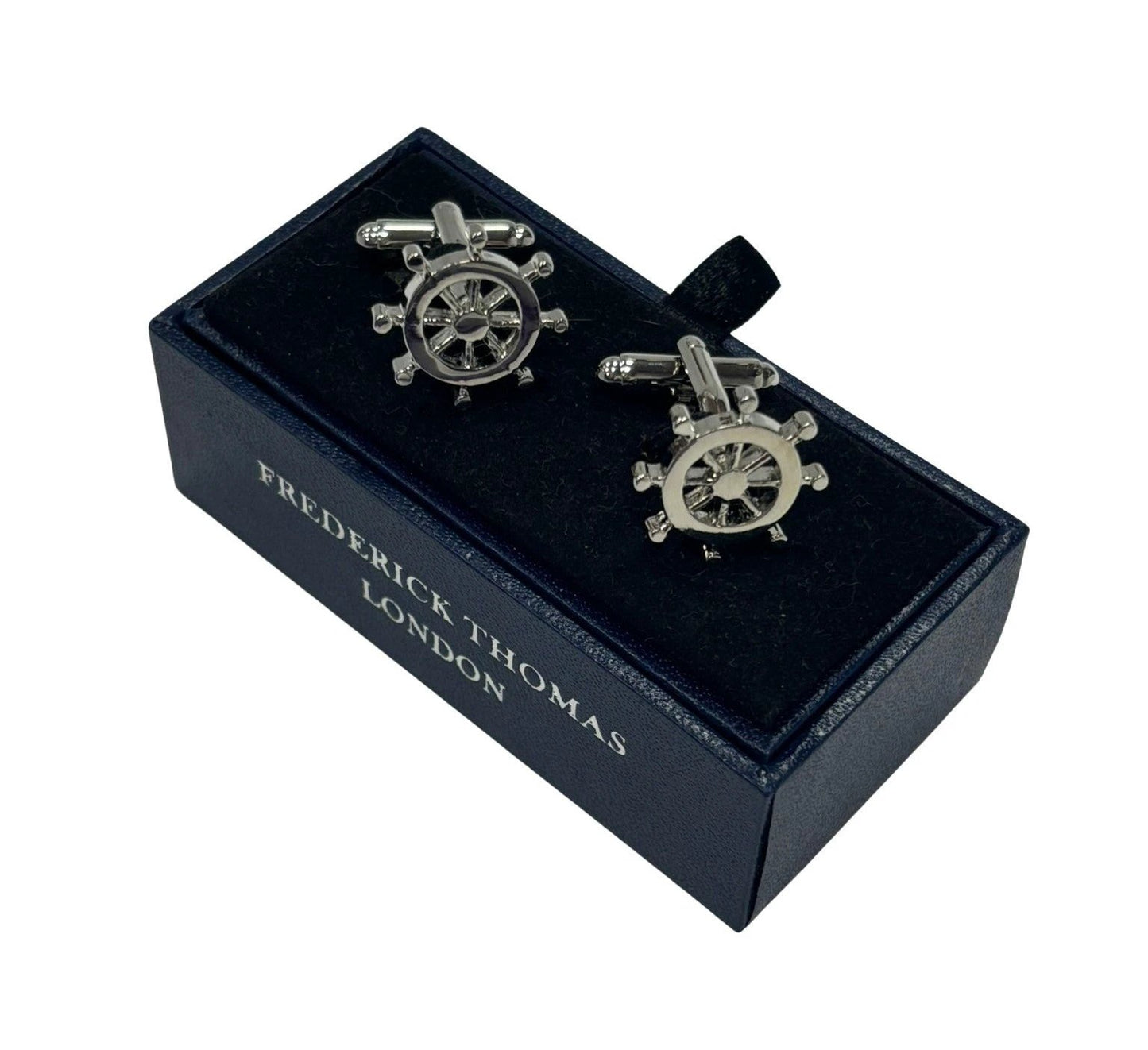 Nautical silver coloured ship wheel nautical cufflinks by Frederick Thomas Handmade Mens Ties