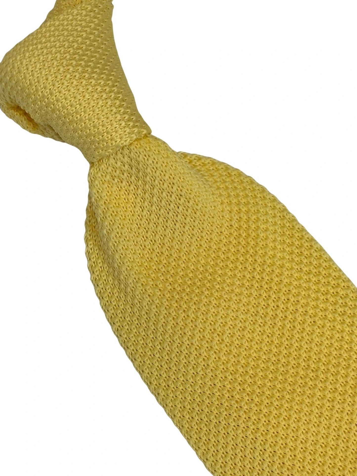 Lemon Yellow Knitted Tie by Frederick Thomas - Handcrafted to Elevate Formal Ensembles With Vibrant Confidence by Frederick Thomas Handmade Mens Ties