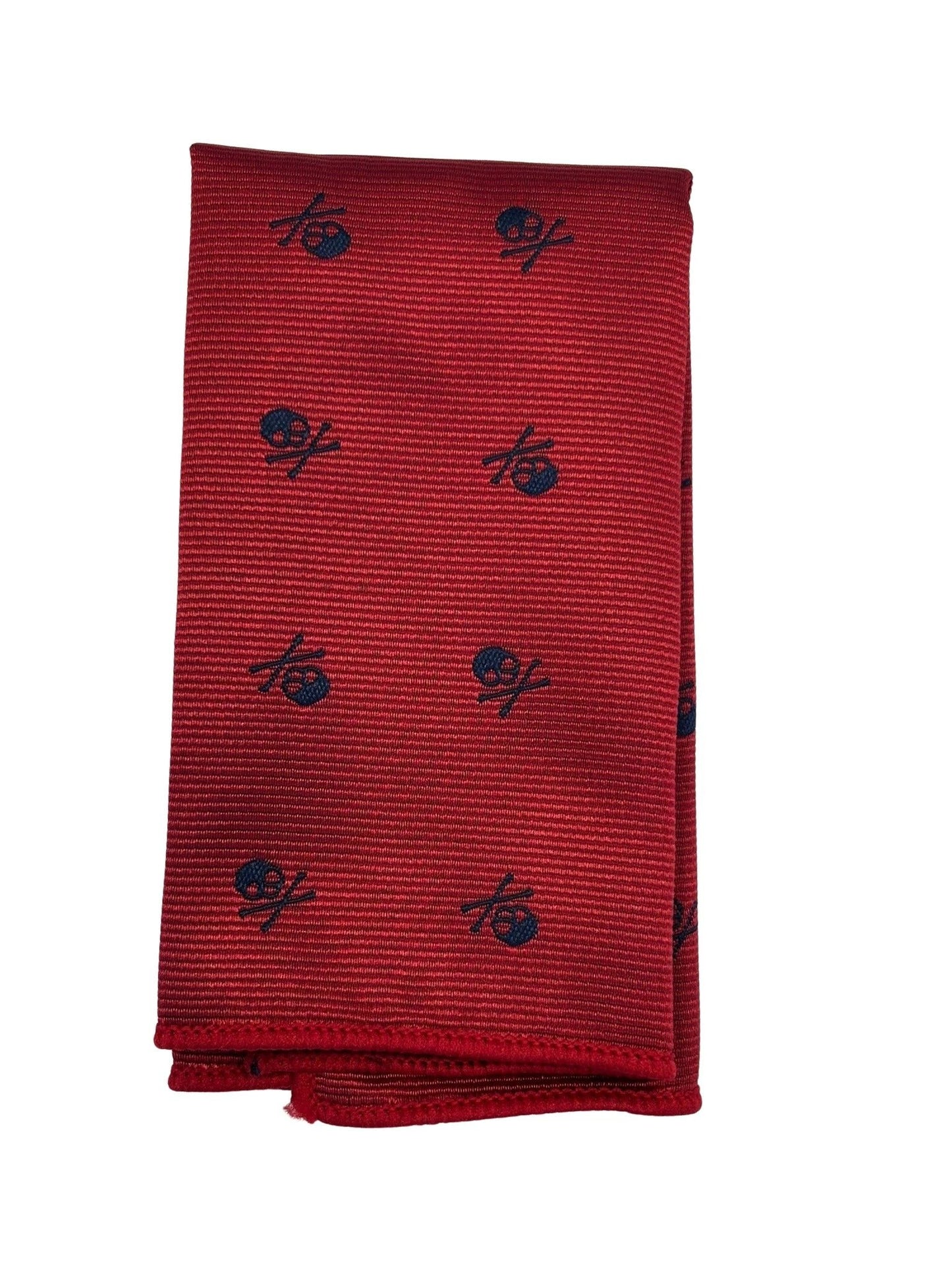 Frederick Thomas Handmade Bow Tie And Pocket Square - Bold Navy Skull And Crossbones Motif On Rich Red by Frederick Thomas Handmade Mens Ties