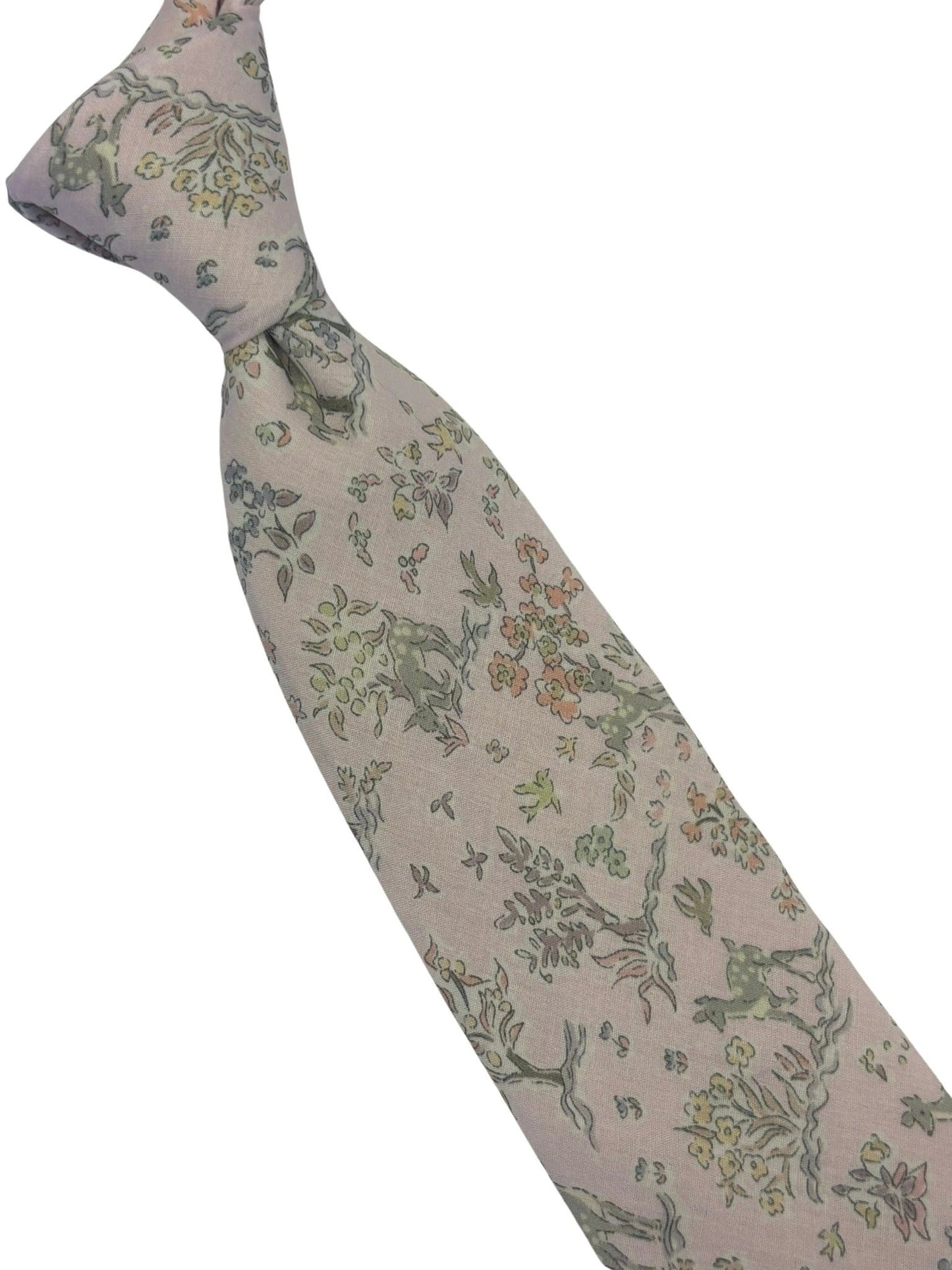 Handmade Blush Pale Pink Cotton Tie With Woodland Deer Fawn Design - Elegant Statement for the Luxury Professional by Frederick Thomas Handmade Mens Ties