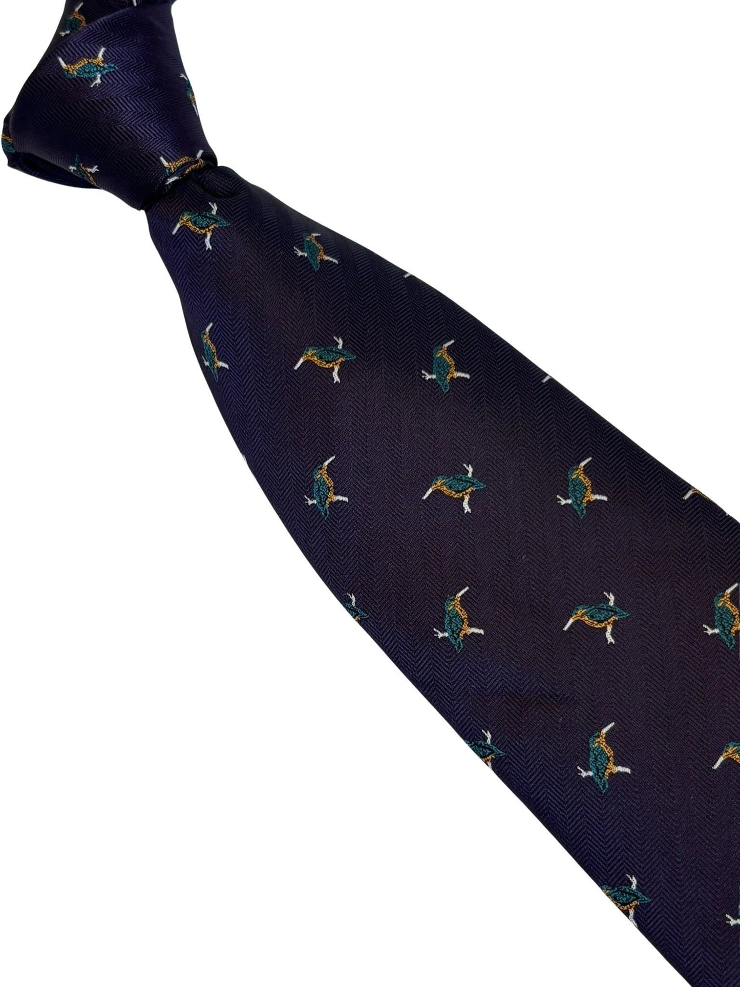Dark Indigo Purple Tie With Kingfisher Design - Handmade Elegance For The Modern Professional By Frederick Thomas by Frederick Thomas Handmade Mens Ties