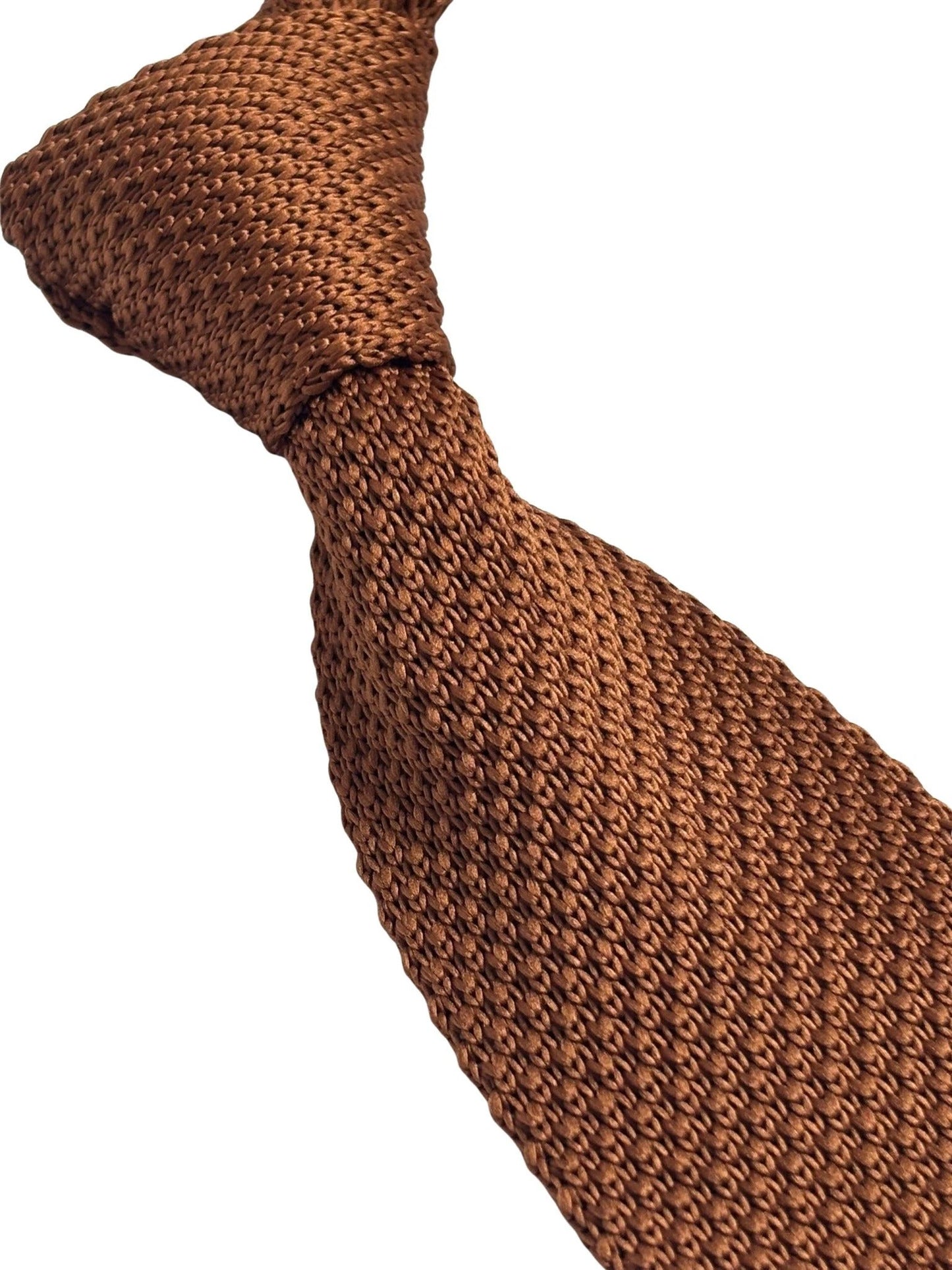 Frederick Thomas Medium Brown Skinny Knitted Tie - Handmade Statement Piece With Refined Tight Knit Texture by Frederick Thomas Handmade Mens Ties
