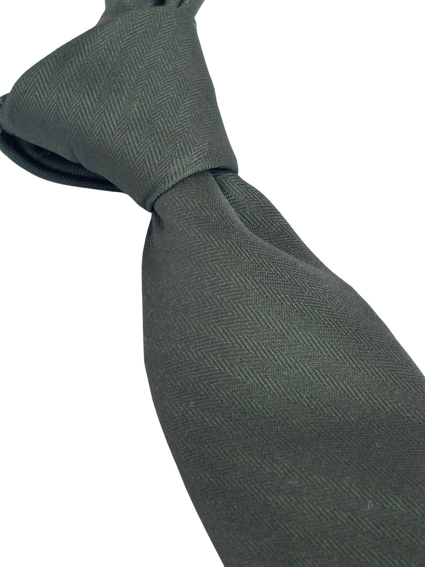 Handmade Khaki Army Dark Green Cotton Tie with Herringbone Design by Frederick Thomas Handmade Mens Ties